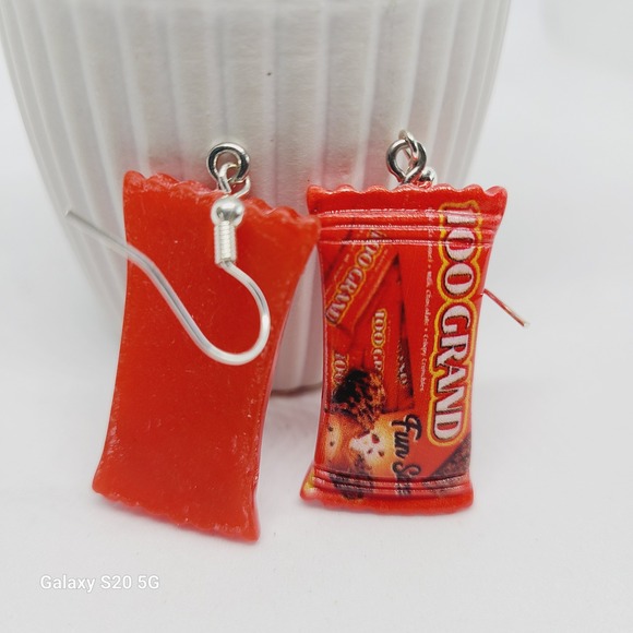Handmade Candy Bar Miniature Dangle Earrings Red Fun Size Foodie Novelty Jewelry - Picture 5 of 8